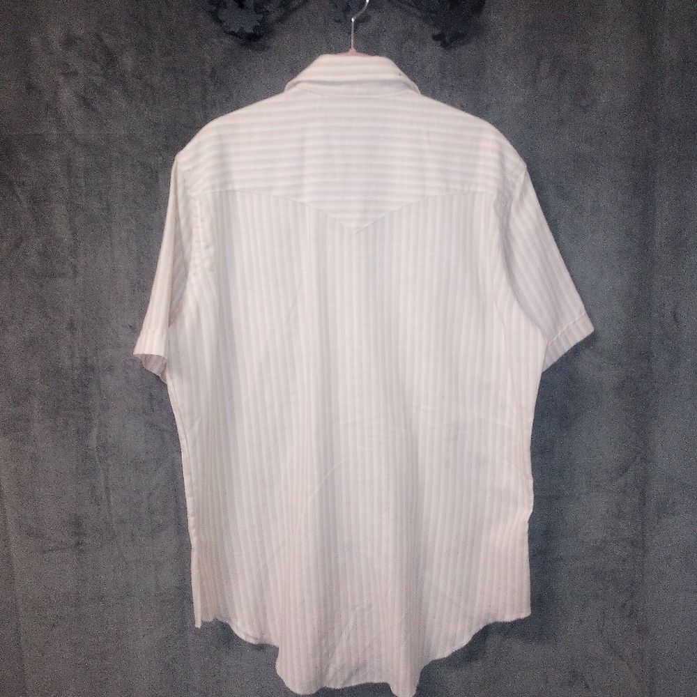 Vintage 70s Wrangler Peach Cream Stripe Pearl Snap Short Sleeve Shirt Size XL - Picture 5 of 9